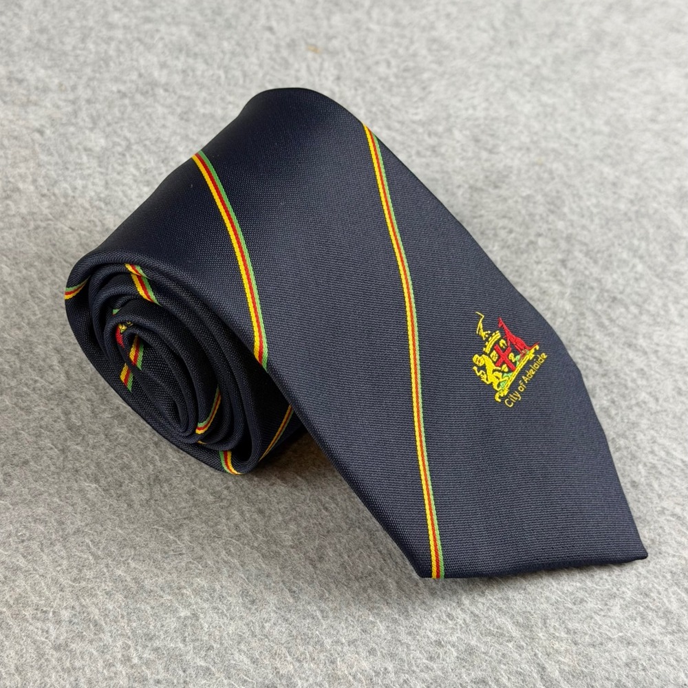 Rembrandt Australia City of Adelaide Navy Blue Striped Coat of Arms Tie 57x3.75"